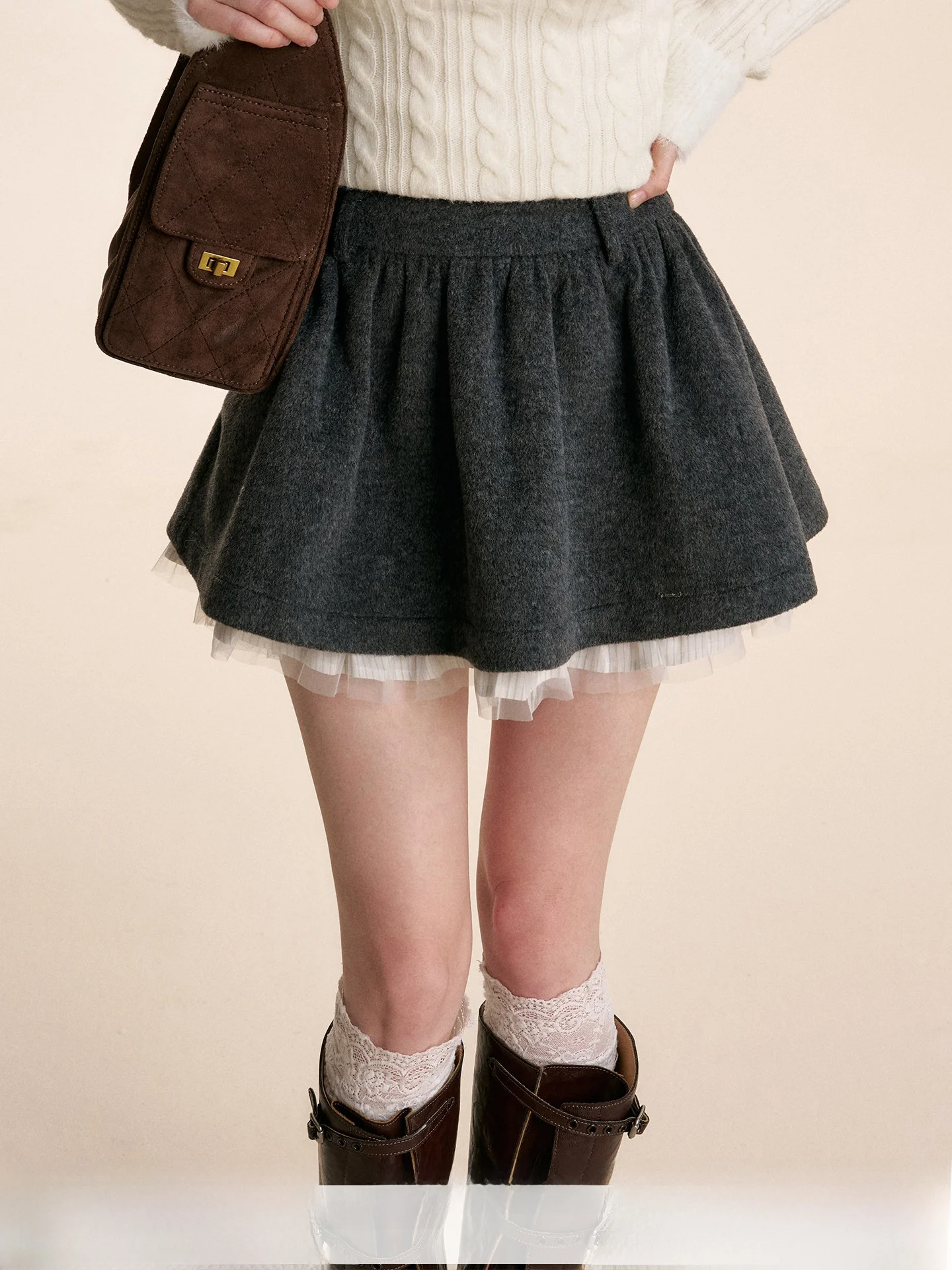 

Юбка А-силуэта Kroche Ge Chic с высокой талией, из шерстяной смеси, с пэчворком, повседневная, из полиэфирного волокна, с геометрическим узором, короткая юбка