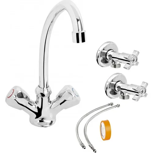 Aksesuaros Dial Kitchen Sink Faucet Full Suit Battery + Flex + 2gang Taharet + Teflon Tape