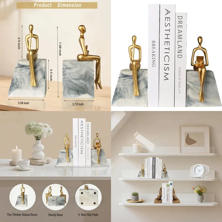 

Сверхмощные декоративные концы книг для полок для хранения книг Современные абстрактные статуи-пробки для книг «Мыслитель», идеально подходят для домашнего офиса