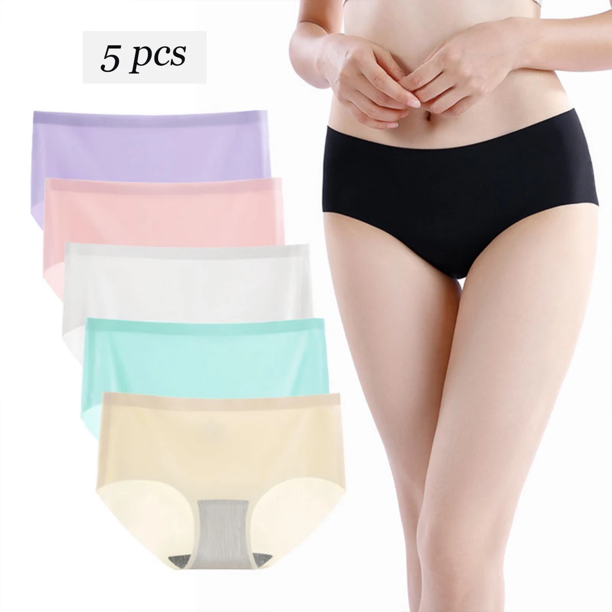 

Ice Silk Seamless M-XXL Size Plus Color Underwear One Piece Panties Breathable Mid Rise Sexy Panty For Women Comfort Underpants