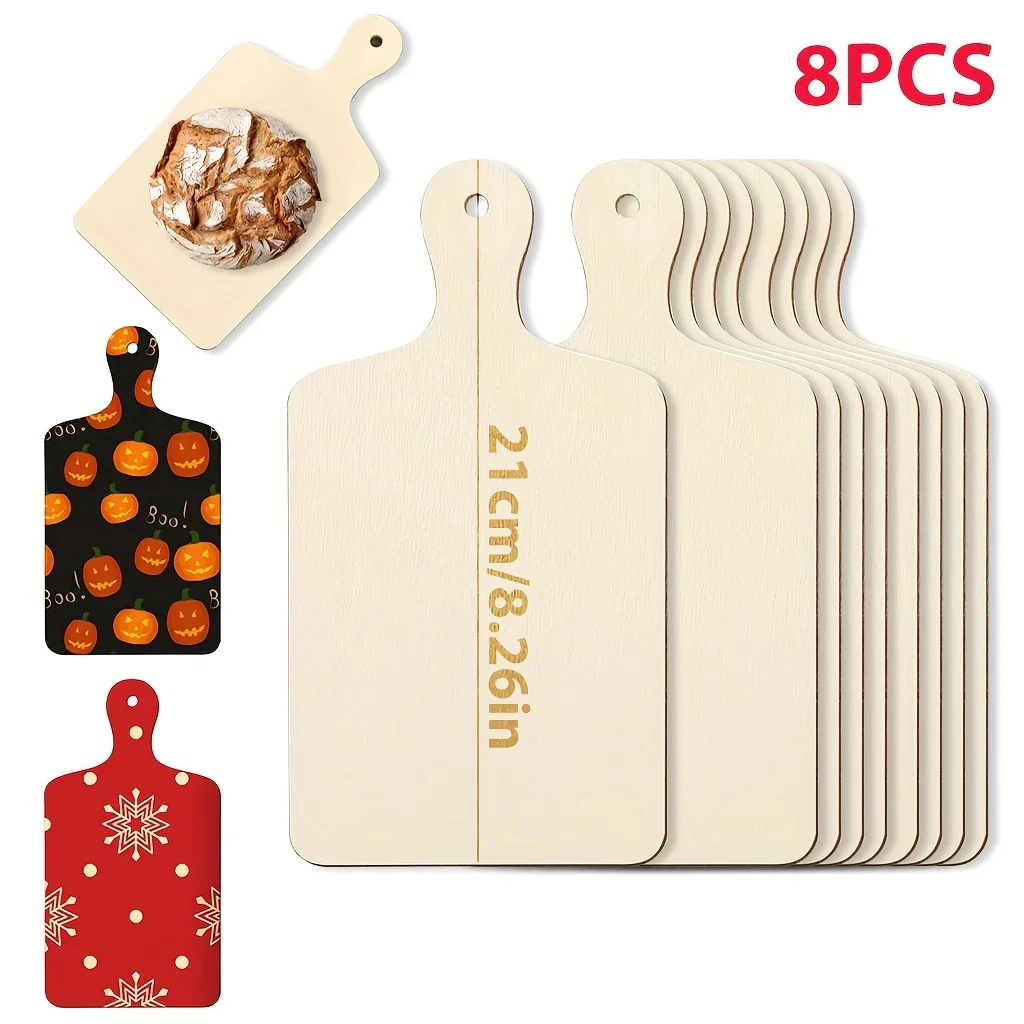 8pcs/4pcs/2pcs(8.26 X 4.64inch ) Wood Mini Cutting Board with Handle,rectangular Unfinished Wood Craft Paddle Tray Cutting Board