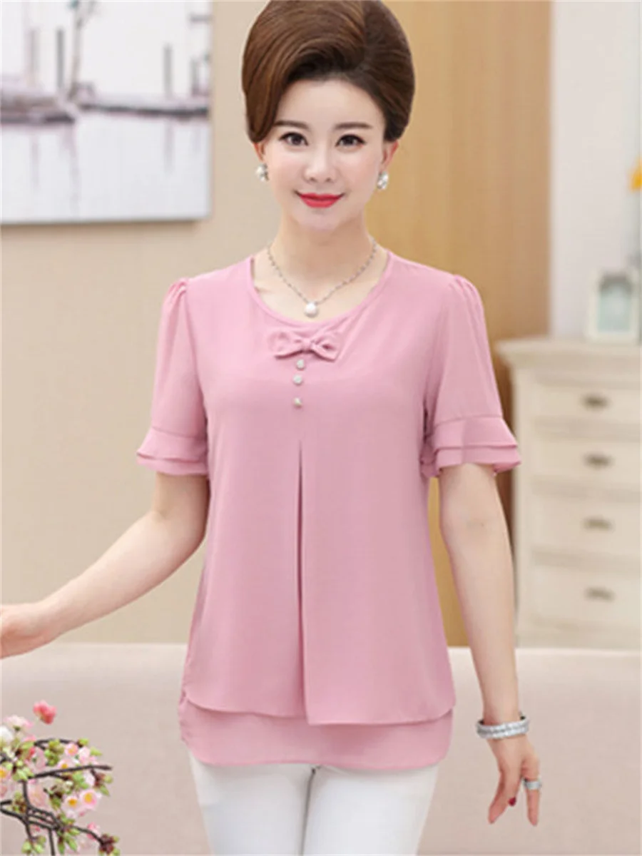 5XL Women Spring Summer Blouses Shirts Lady Fashion Casual Short SleeveO-Neck Collar Solid Color Blusas Tops G2193