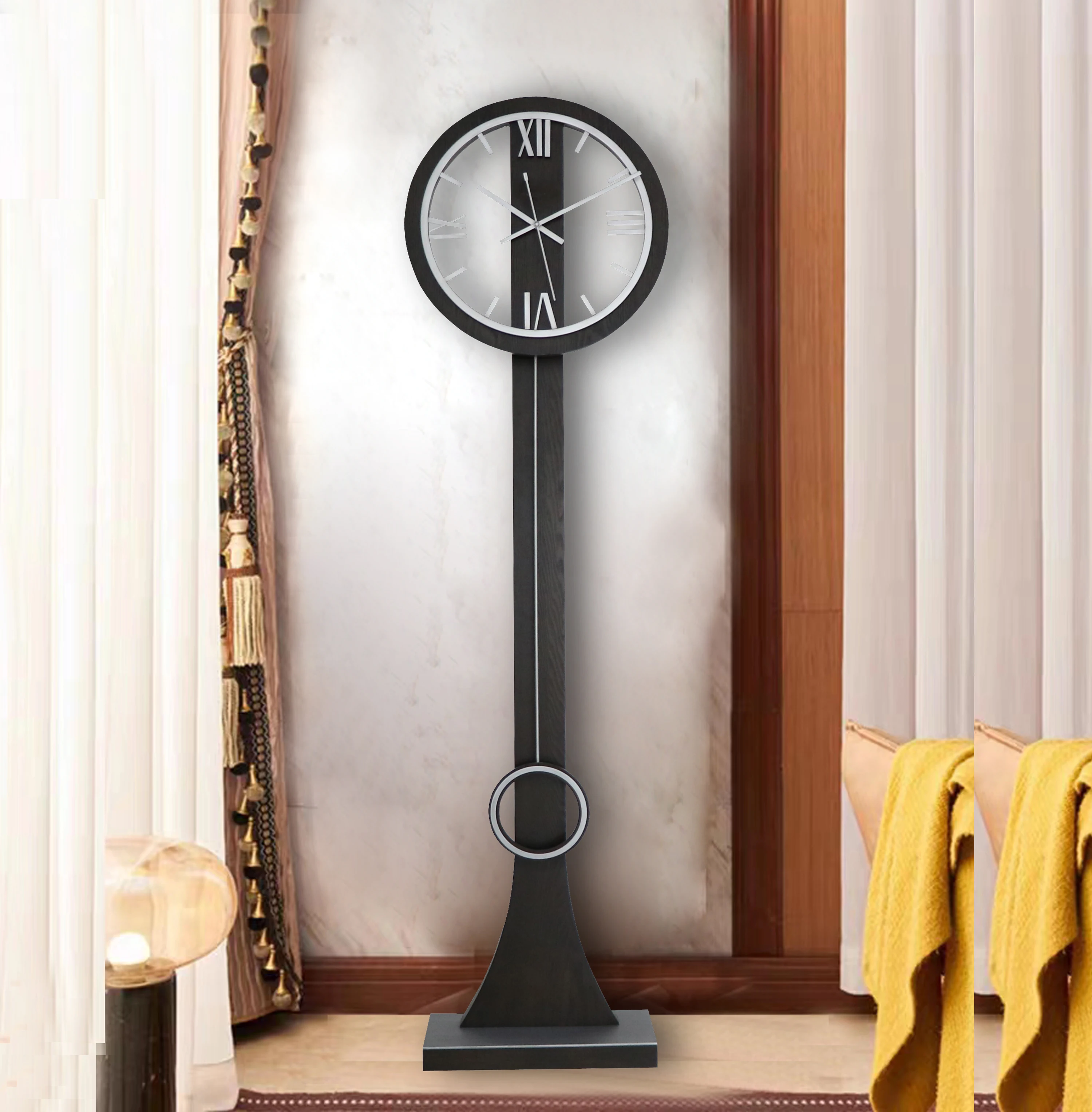 Luxury floor clock Modern ironwood combined with grandfather floor clock decorated living room