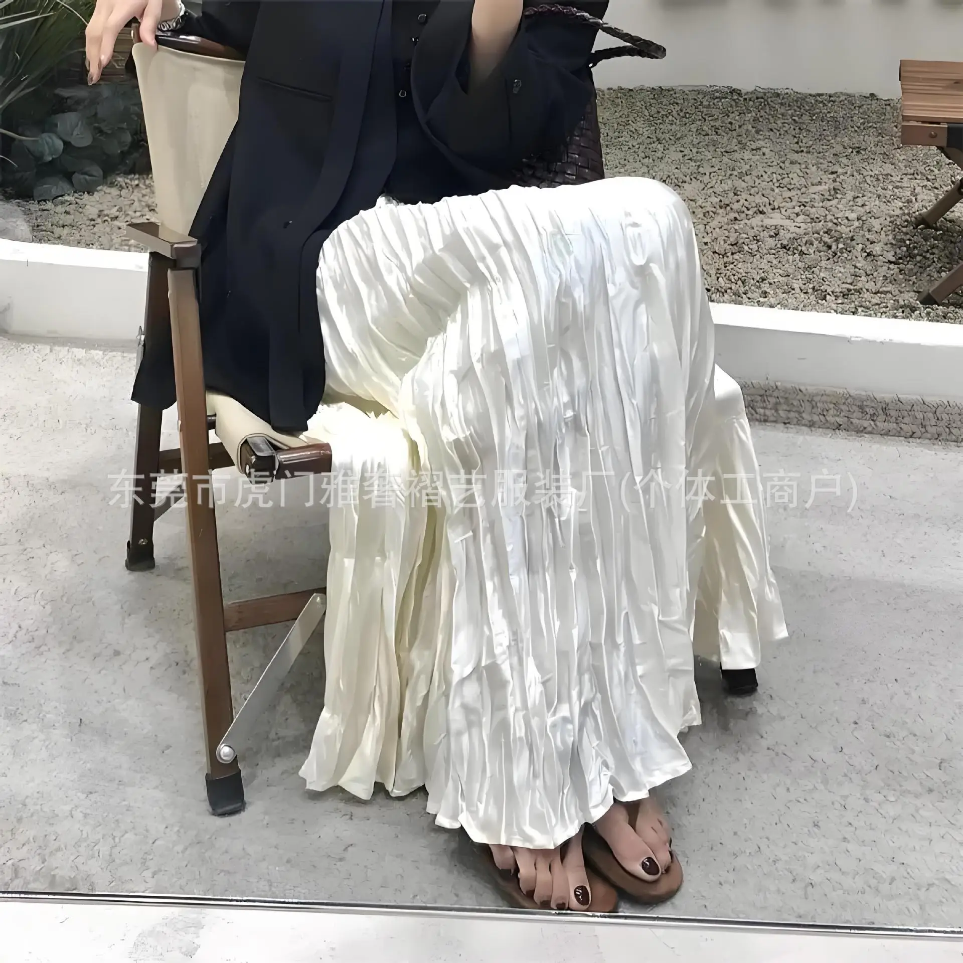 Miyake Haute Sense Fashion Pleated Temperament High Waist Medium and Long Skirt French Gloss Solid Color Satin Folded Skirt