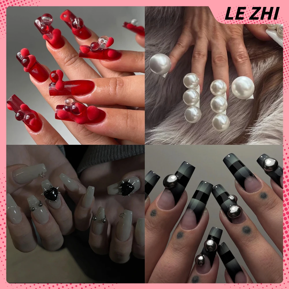 

10Pcs Handmade Y2K European American Hot Girls Press On Nails Art Pearl Lace Punk Customizable Reuse False Nails Creativity Gift