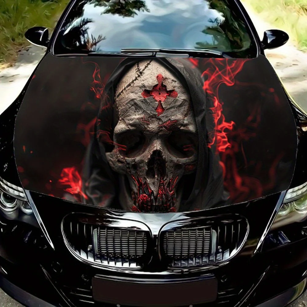 

Cross Skull in Black Robe Cool Car Hood Decal, Car Hood Sticker, Car Hood Wrap, Gift, Self-adhesive Waterproof, Decorative Anti-