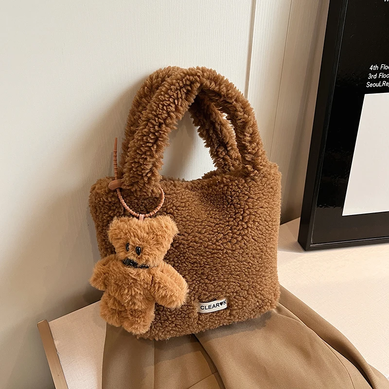 2024 Winter Lamb Woolen Handbag Women\'s Bag Designer Bucket Plush Handbag Fashion Casual Shoulder Messenger Bag Female bolsas