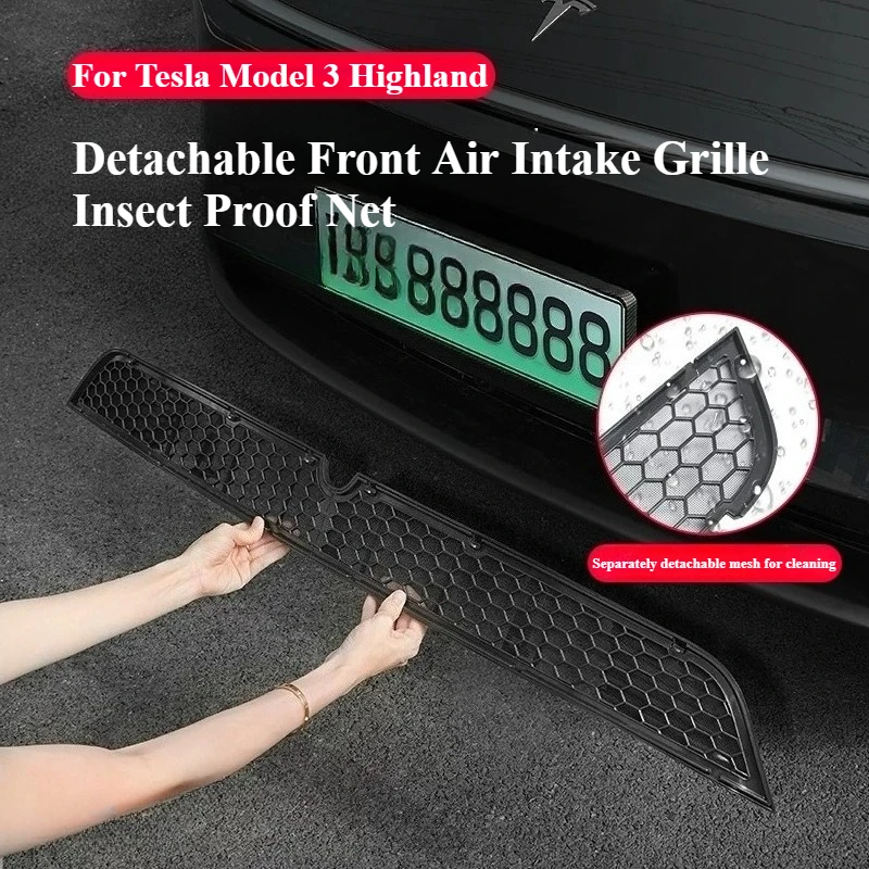 Anti-Insect Net with Camera for Tesla New Model 3 Highland 2026 Lower Bumper Intake Grille Split Removable Protective Guard Mesh