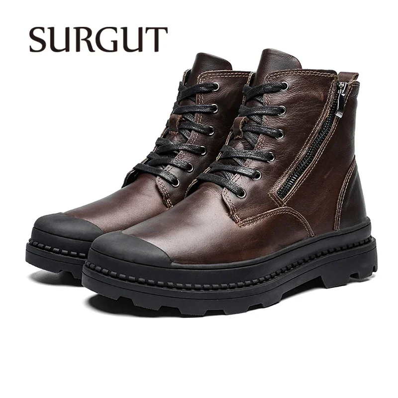 SURGUT Classic Brand Men Boots Handmade Men\'s Shoes Casual Leather Ankle Business Male Spring Autumn Working Boots Motocross