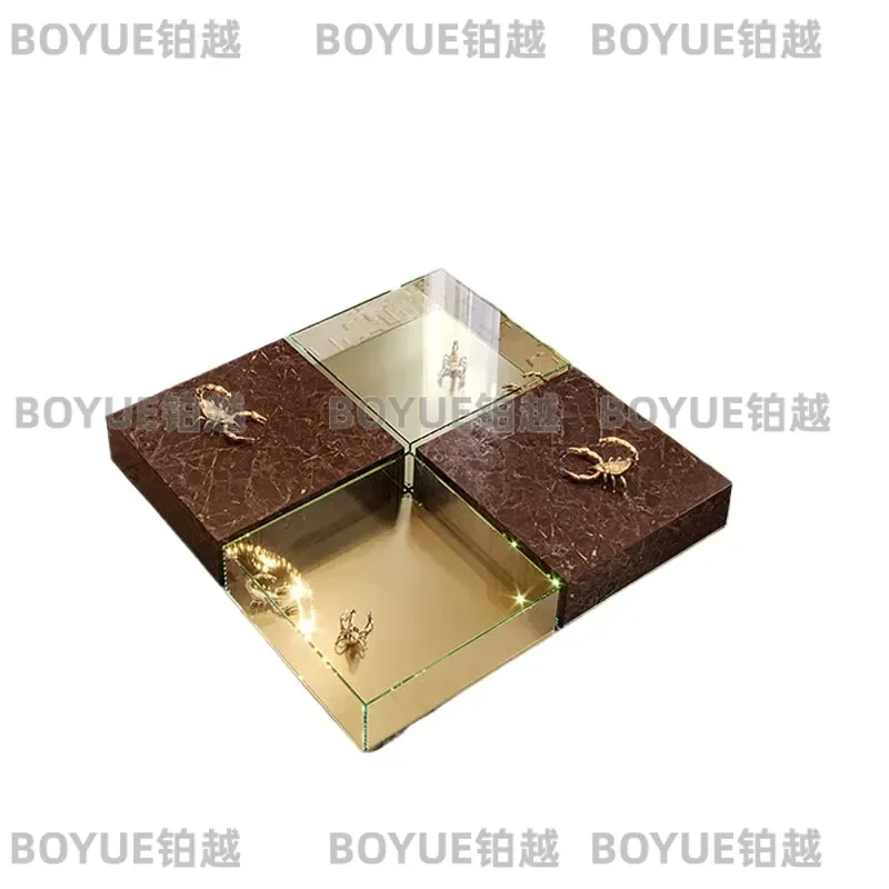 Modern Luxury Marble Square Coffee Table Set with Glass Top Creative High End Living Room Furniture for Villa Art Decor