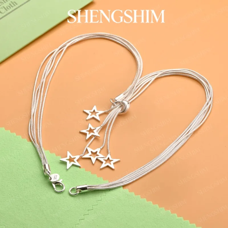 SHENGSHIM 925 Sterling Silver Multi Chain Openwork Star Necklace For Men Women Fashion Jewelry Engagement Party Birthday Gift