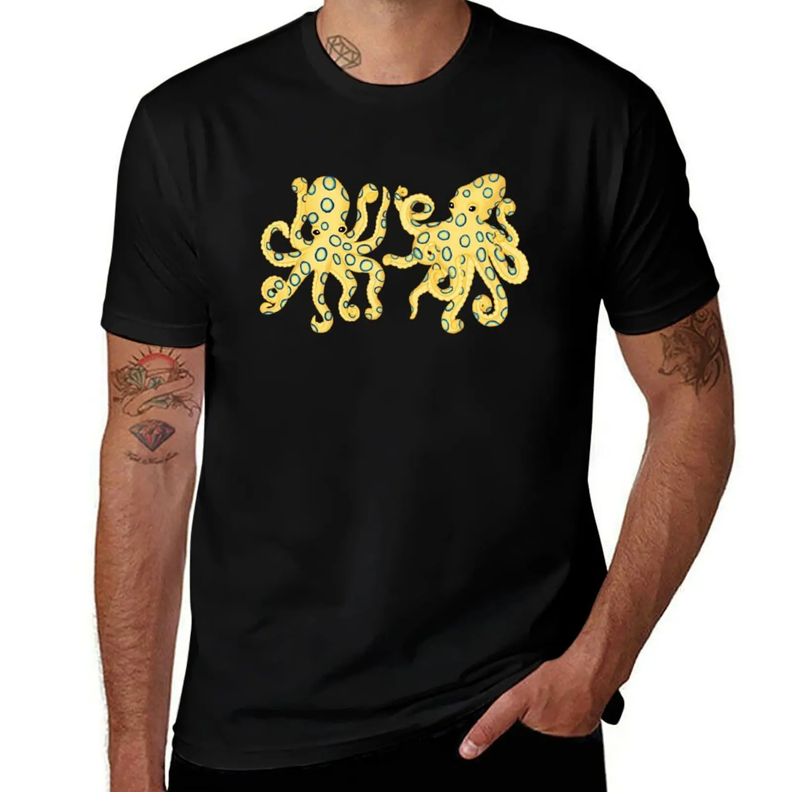 The Realm of Blue-Ringed Octopi T-Shirt Regular Fit Plain Tee Shirt T-Shirt
