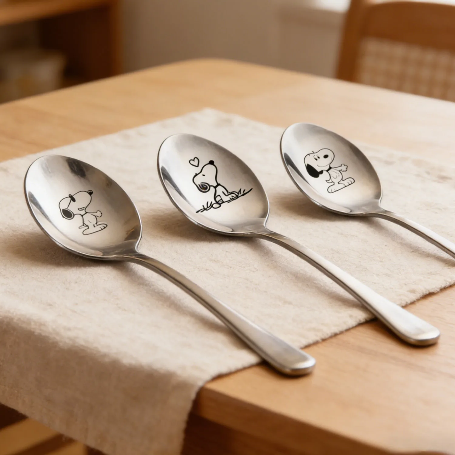 Cuchara de Acero Snoopy, Vajilla Kawaii de Dibujos Animados, Cuchara para Helado y Pudín, Vajilla con Diseño de Anime, Cuchara para Niños, Regalo Infantil