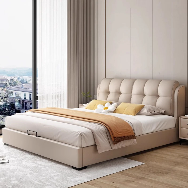 Italian Modern Bed Luxury Leather Bedroom Luxury Bed Nordic Aesthetic Upholstery Cama De Lujo Para Dormitorio Furniture