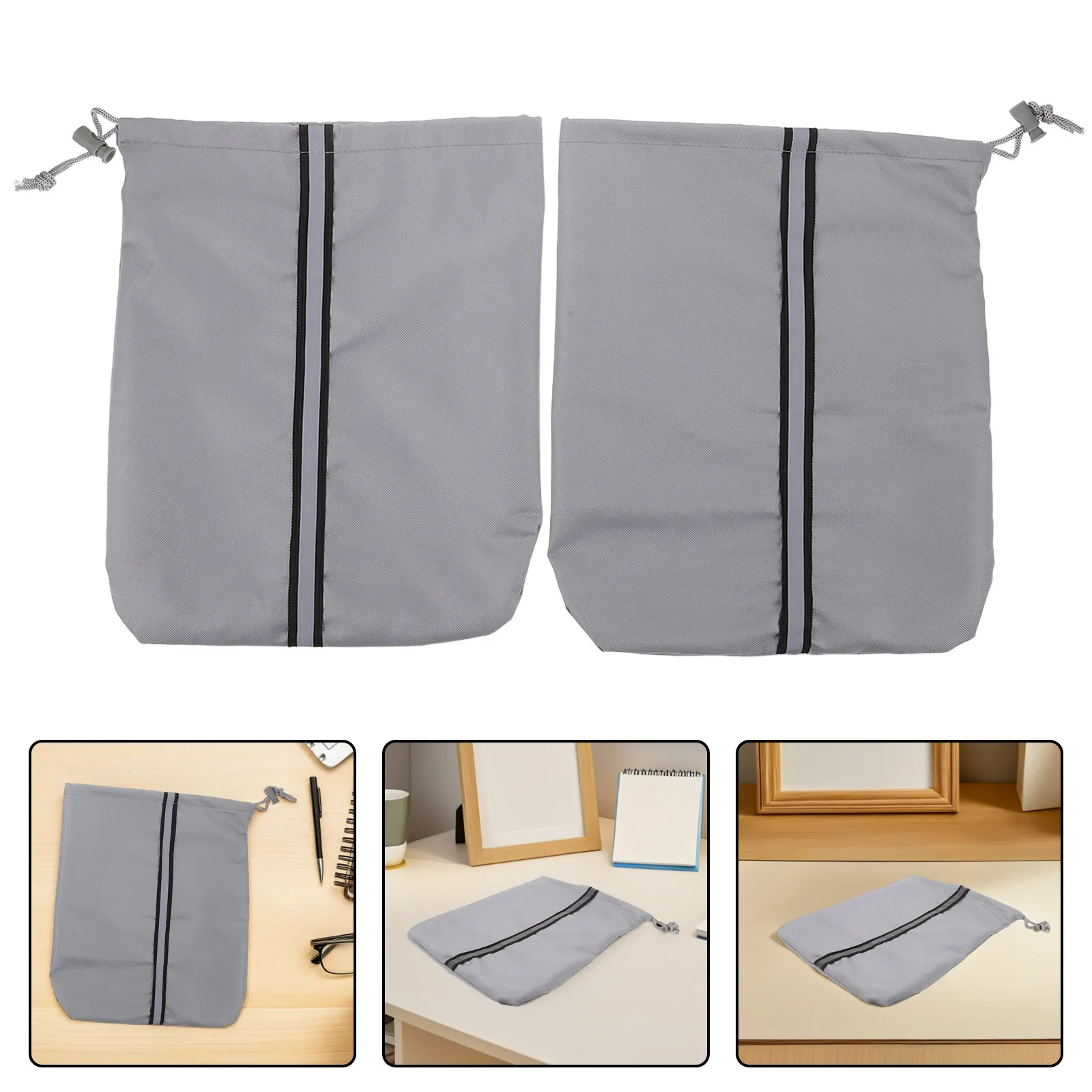 1Pair Car Rearview Mirror Covers Grey Reflective Stripe Waterproof Scratch Resistant Side Mirror Protector Drawstring Winter