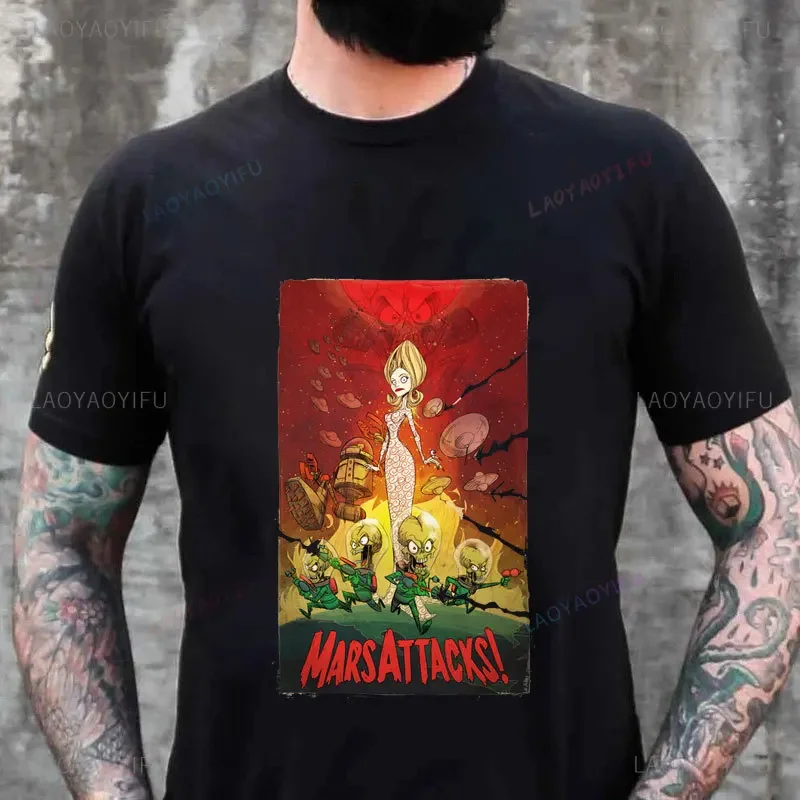 Mars Attacks Alien Sci-Fi Movies Cotton TShirt for Men Ackack Humor Leisure Tee Classic Film Man T Shirt High Quality Women Tops