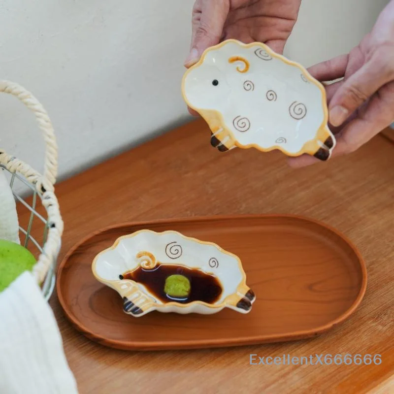 Creative Alpaca Shaped Ceramic Side Dish Non-Toxic Small Dipping Plate Cute Tableware for Home Party Appetizer Serving