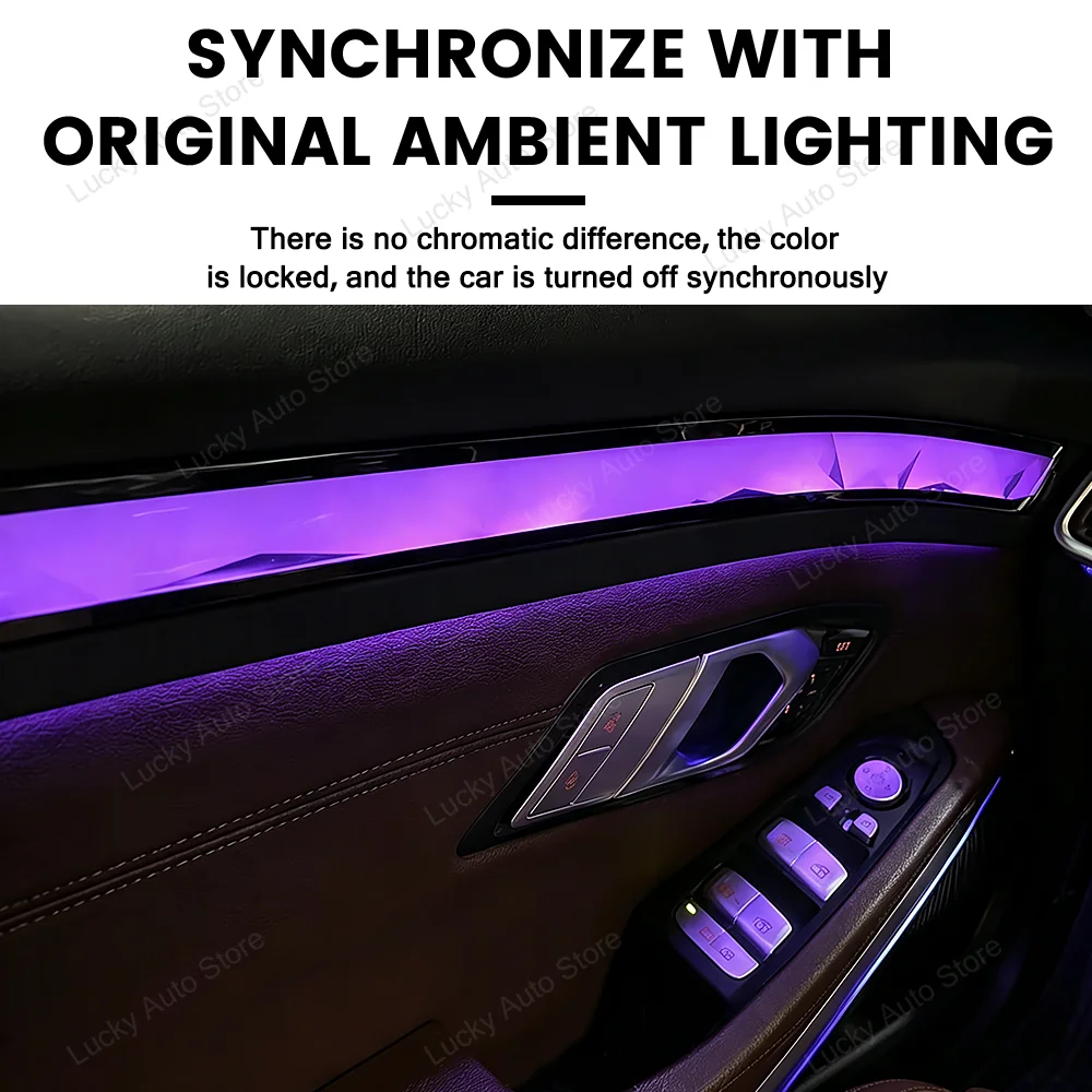 For BMW 3 Series G20 G80 M3 2020-2026 Car LED 11 Colors Crystal Four Door Light Strip Ambient Light Lnterior Decorative Strip