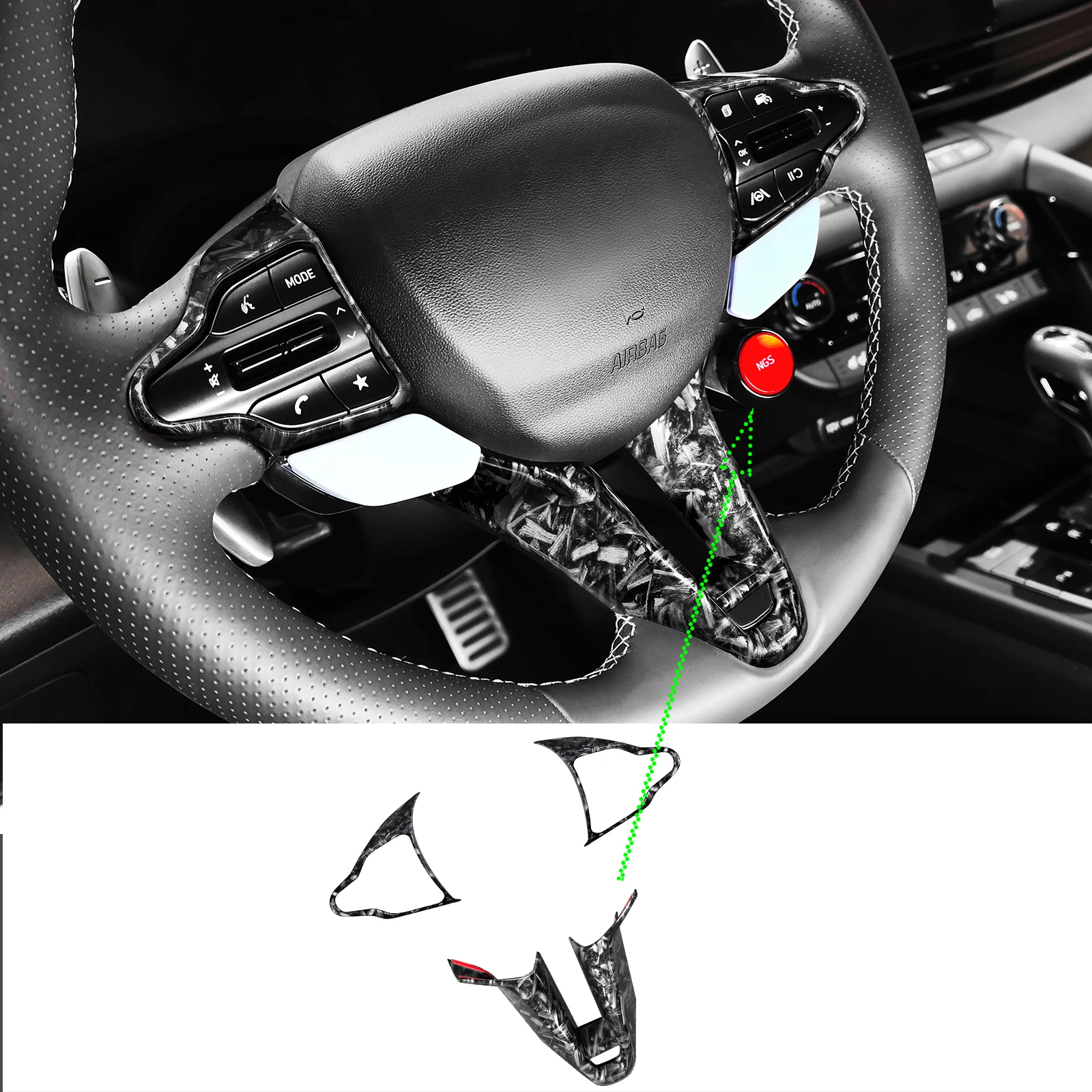 Auto-Lenkrad-Tastenabdeckung im V-Stil, untere Zierleiste für Hyundai i20N, i30N, Kona N/Elantra N/Veloster N/Line