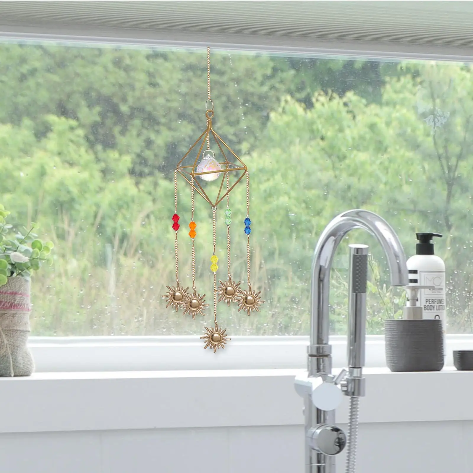 Rainbow Maker Crystal Pendant Sun Catcher Hanging Prism Decorative Glass Beads Charm for Balcony Window Wall Shelf Cabinet