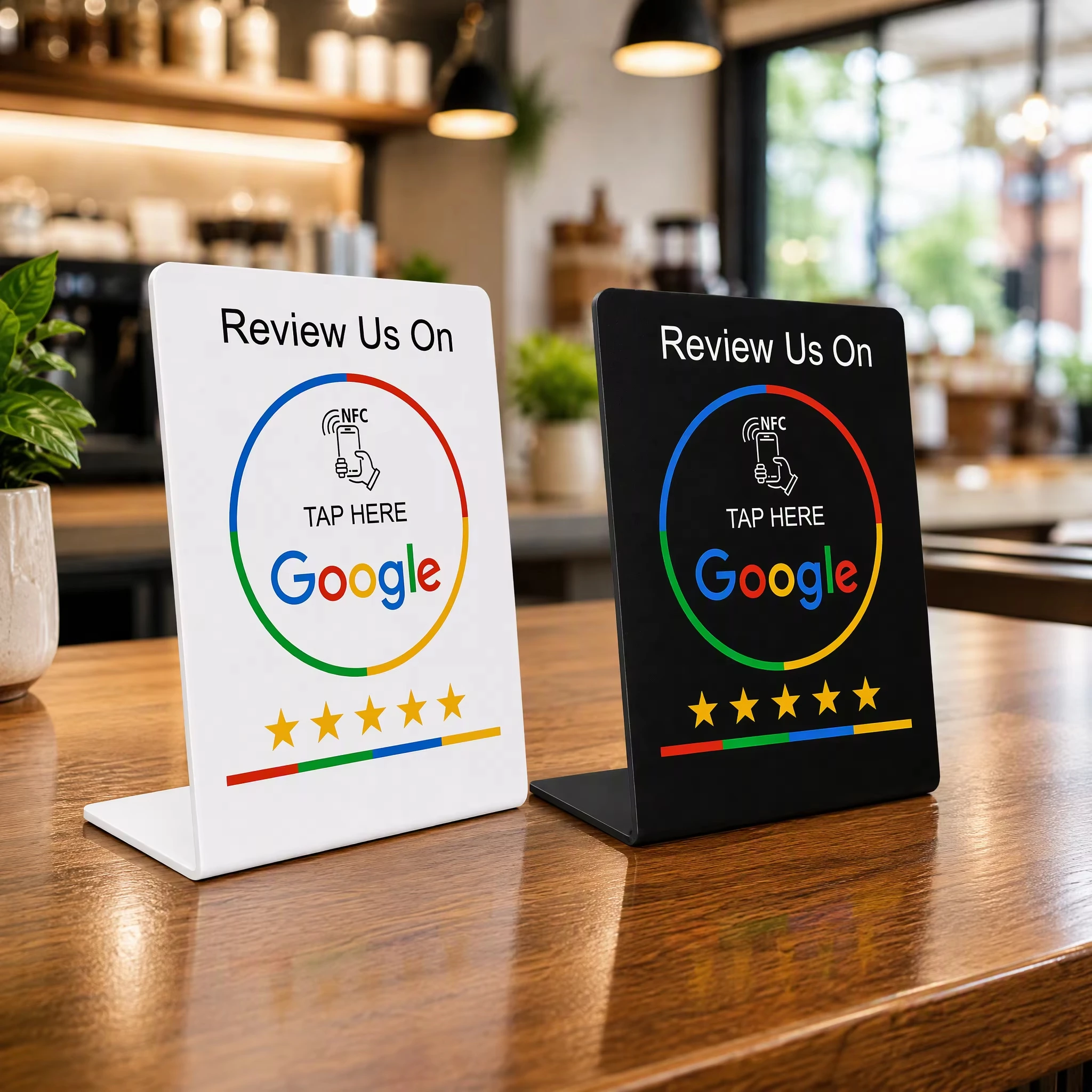 NFC Google Review Table Card Stand Tap to Review Display Plaque L-Shape Acrylic Stand No App Required 5-Star Rating Booster for