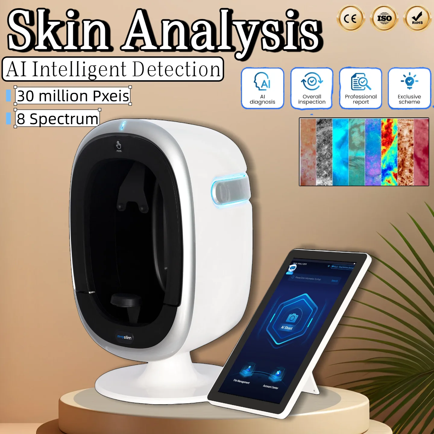 

New 3D AI Facial Skin Analyzer Machine 15.6 inch 9 Light Spectrum Skin Analysis Scanner Detection Skin Problem Diagnosis