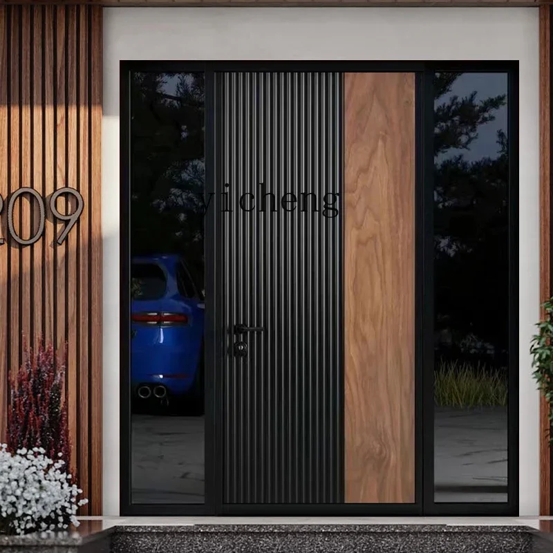 ZZf Explosion-Proof Cast Aluminum Glass Door Household Villa Double-Open Carved Door