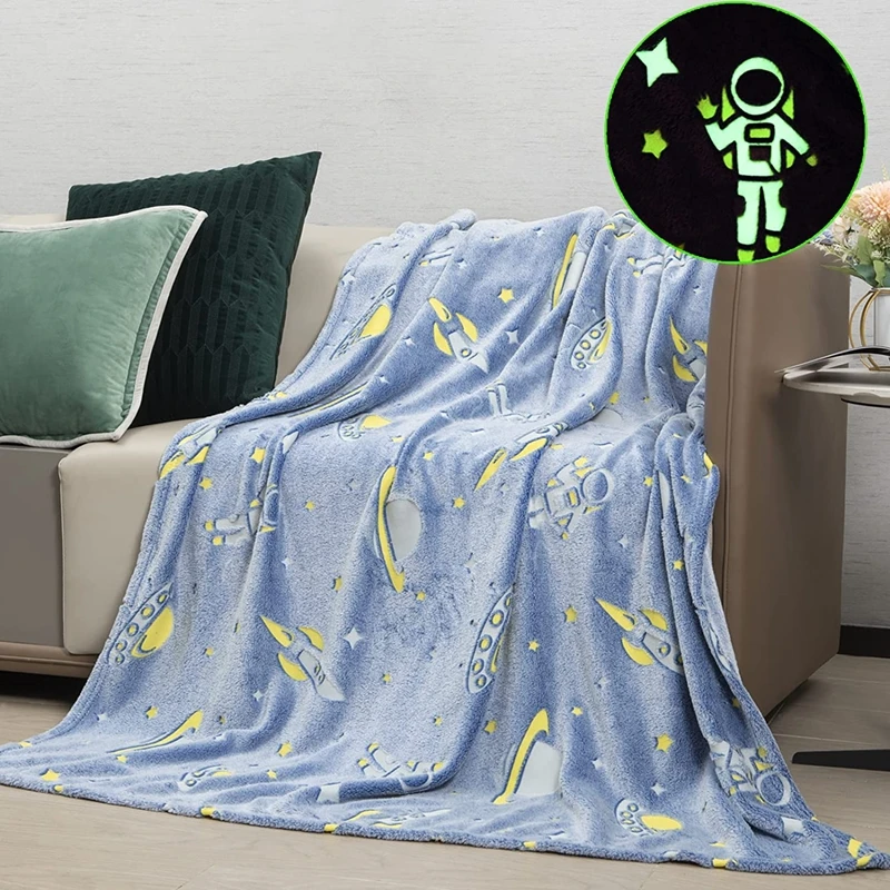 

Inyahome Comfortable Kids Glow in The Dark Throw Blankets Soft Fuzzy Flannel Blankets for Boys Girls Christmas Birthday Gifts