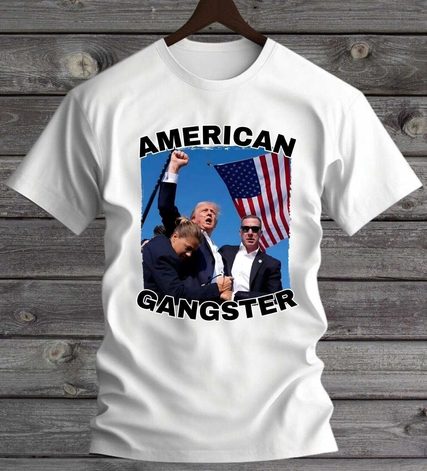 Donald Trump American Gangster Shooting T-Shirt S-3XL Never Surrender