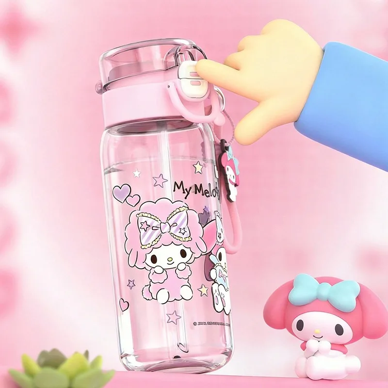 X&W Sanrio Kuromi Kids Water Cups 750ml Double Drink Straw Cup BPA-free Summer Outdoor Travel Sports Water Bottle for Girl Gift
