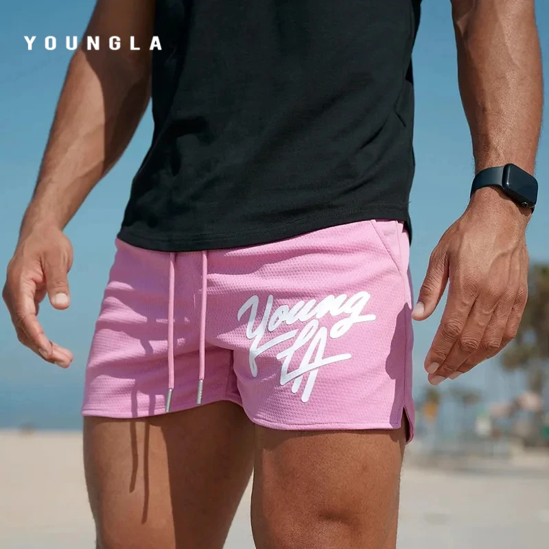 

YOUNGLA Shorts for man Fashion Casual Gym Running Basketball Training Shorts Mesh Quick drying Breathable Beach Pants