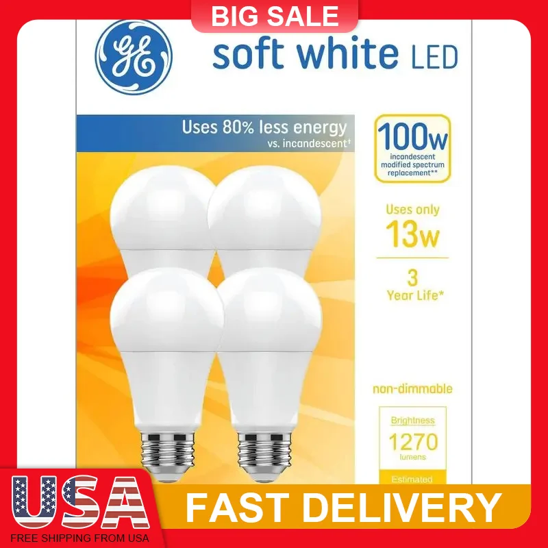 

4 Pack A19 LED Light Bulbs 100W 1270 Lumens Soft White 2700K E26 Base Non Dimmable Damp Rated Energy Saving Long Life Frosted