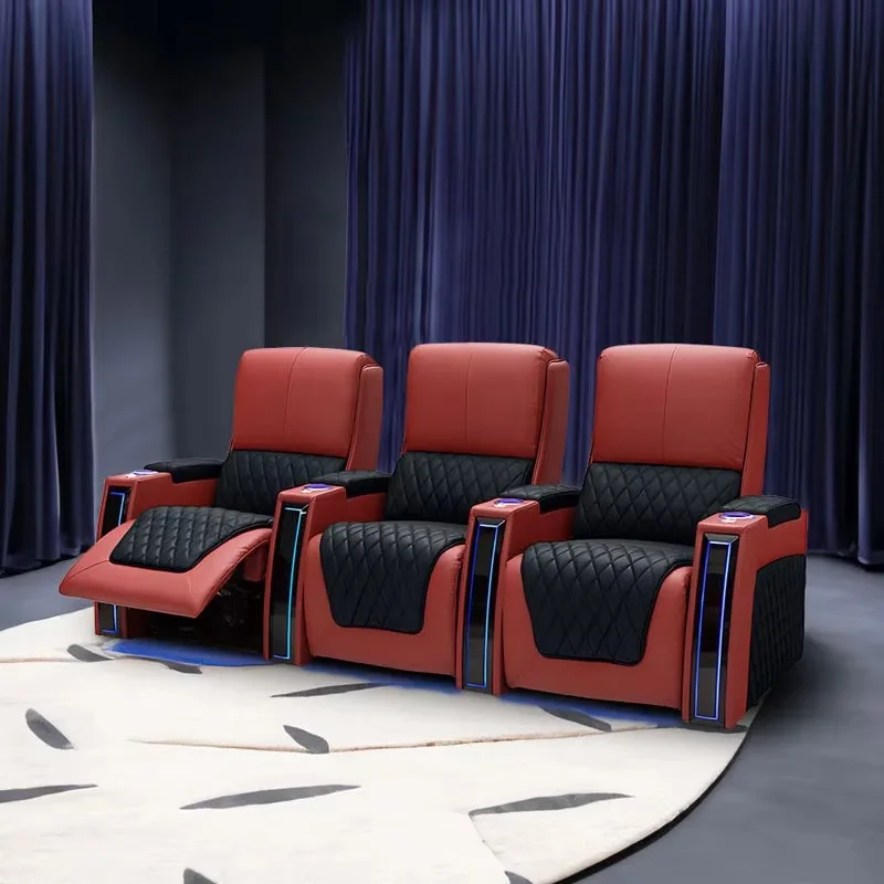Italian Grain Leather Electric Power Recliner Luxury Customized LED Home Theater Cinema VIP Movie Sofa for Living Room Furniture
