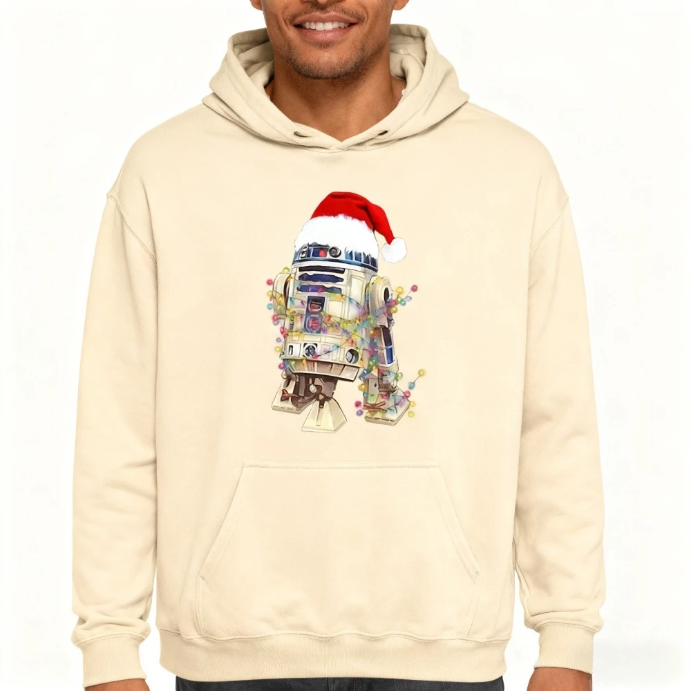R2D2 Santa Hat Christmas Hoodies Funny Xmas Unisex Hoodie Christmas Santa Hats Gift Outfits Mens Casual Holiday Sweatshirt