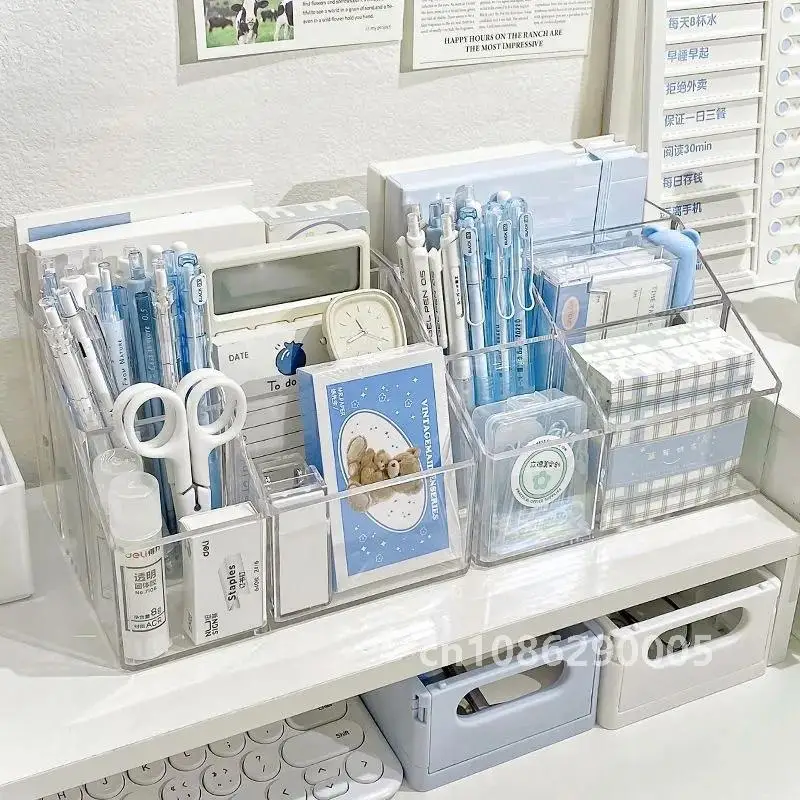 Ins Style Multifunctional Organizer Desktop Stationery Organizer Transparent Acrylic Cosmetics Multi-Compartment Storage Box