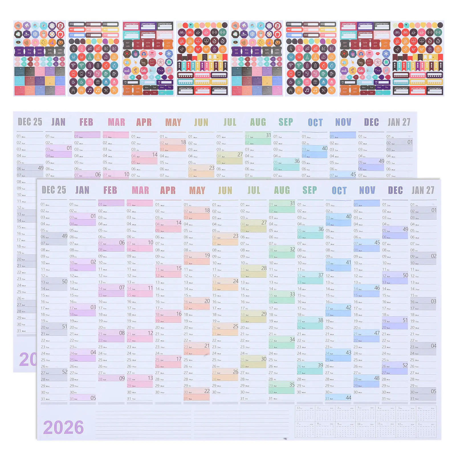 2Sets Large Wall Calendar 2026 Jumbo Yearly Planner Minimalist Design Paper Calendar Wall for Family Work Events Organization