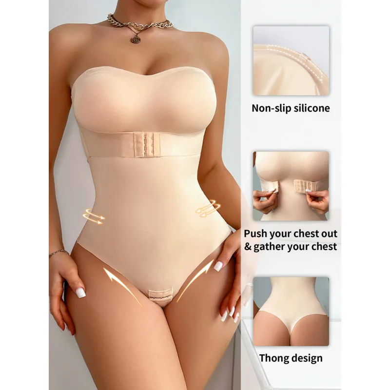 

Strapless Shortie Bodysuit for Women, Tummy Control Shapewear, Seamless Hipster Sculpt Body Shaper