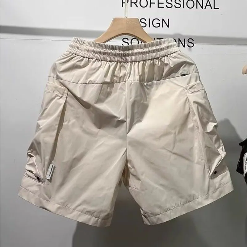 Men's Cargo Shorts Large Pockets Five-Quarter Length Summer Function Style Straight Leg Non-Brand Youth Casual Pure Color