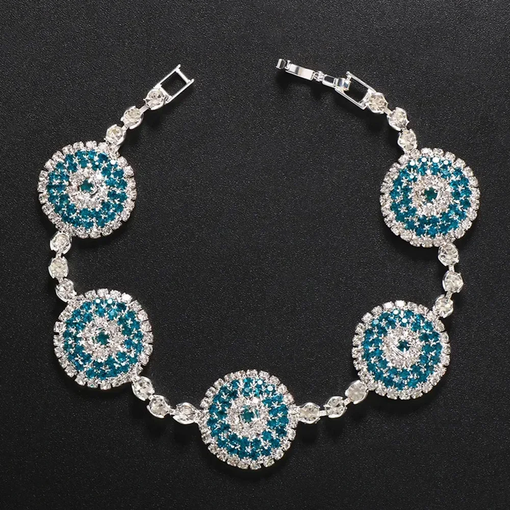 Stone Fans Fashion Blue Evil Eye Bracelet Wholesale Jewelry for Women Iced Out Chain Full Rhinestones Bracelet Elegant Jewellery