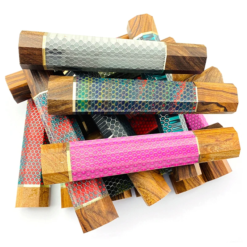 11 Types Resin Natural Wood Made Honeycomb Snake Skin Patterns Japanese Style Octagonal Wooden Kitchen Knife Handle Scales Make