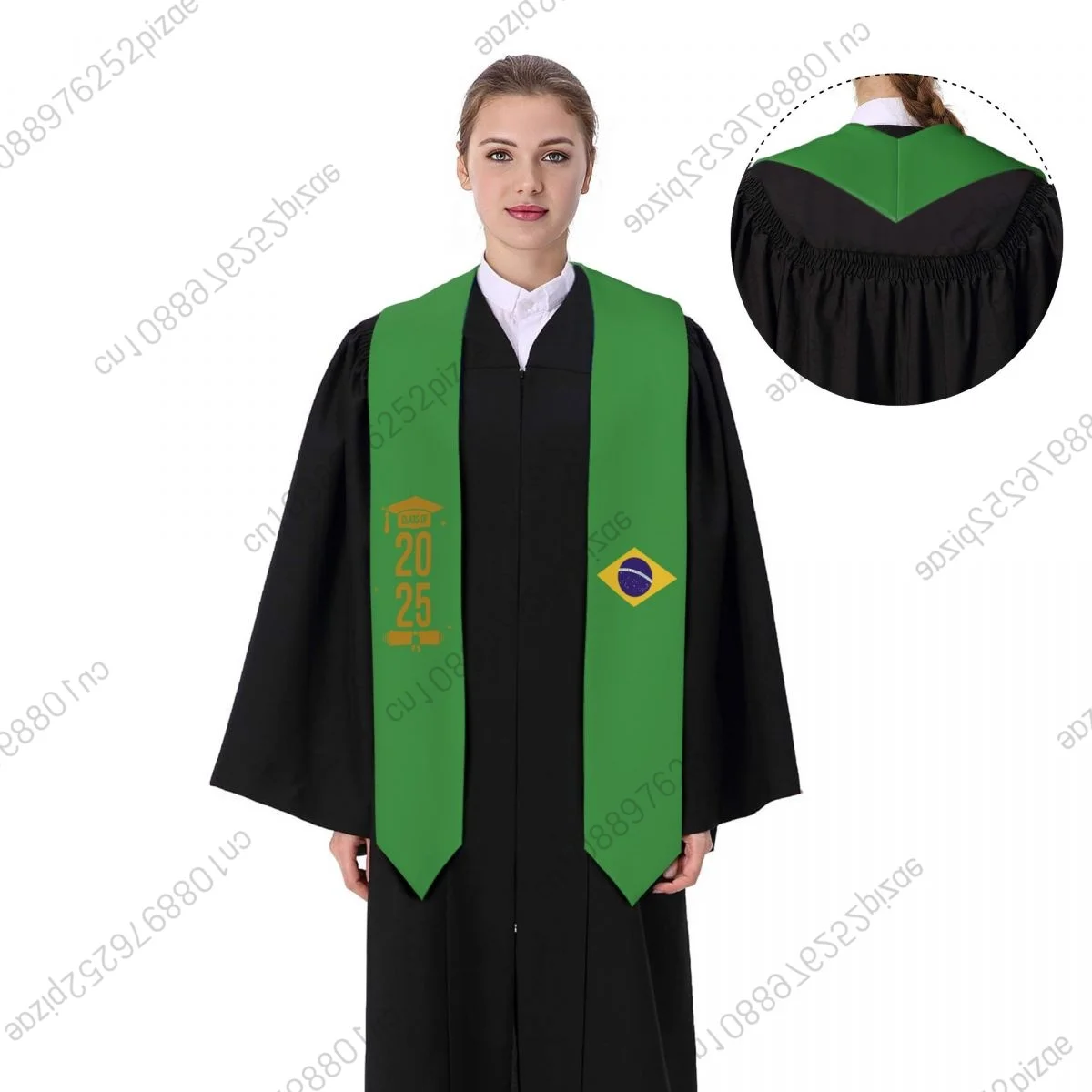 

New Brazil Brasil BRA Flag Class Of 2025 183*13CM Graduation Stole Sash Scarf For International Students Proud