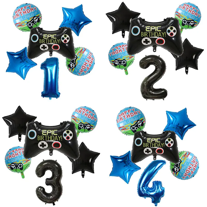 6pcs Gamepad Boy Game Foil Helium Balloons Birthday Theme Party Decorations Kids Toys Baby Shower Decoration Gift Air Globos