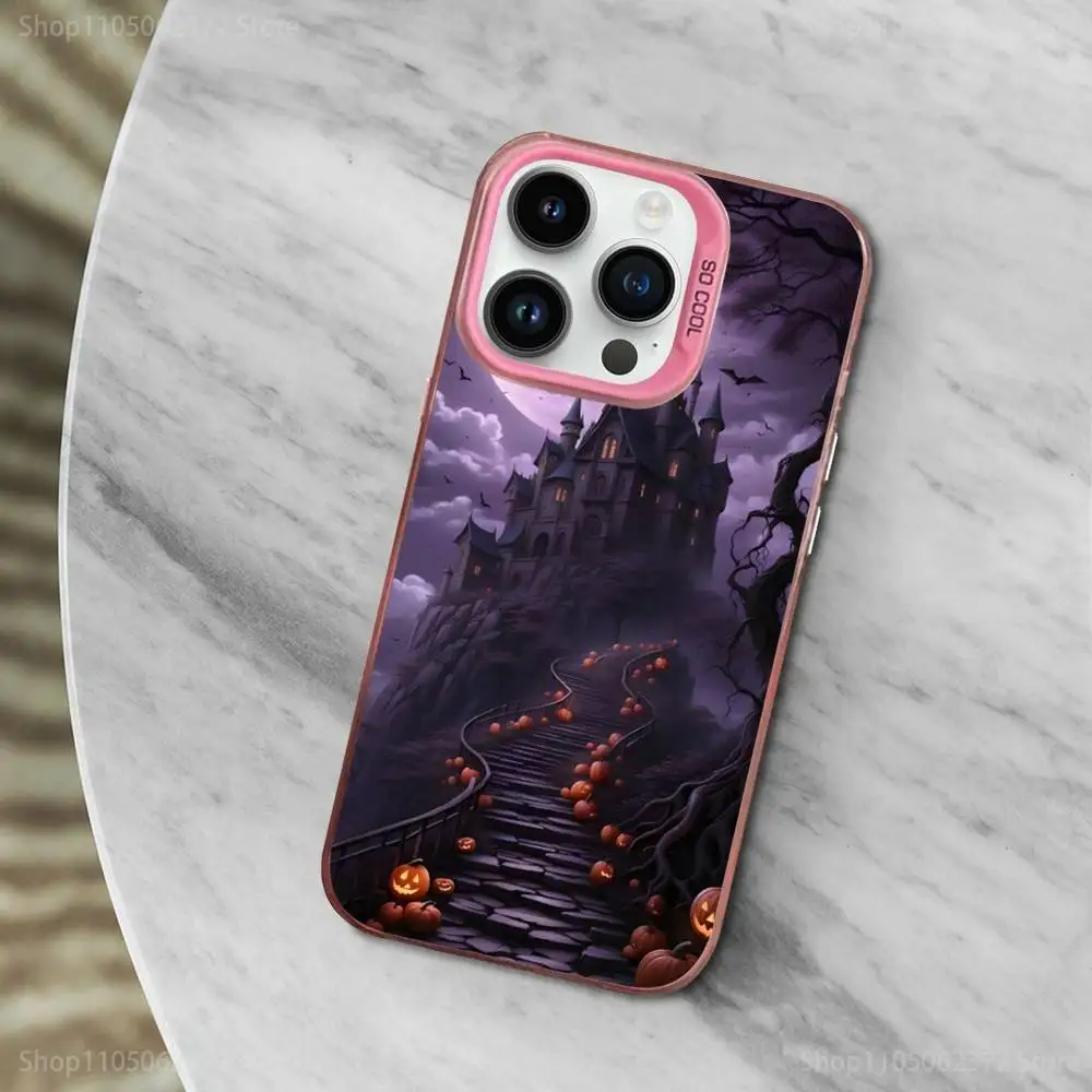 حافظة هاتف رعب آرت للهالوين لهاتف آيفون 12,11,14,16,13,15, ميني, برو, ماكس, SE,XS, غطاء سيليكون وردي غير لامع