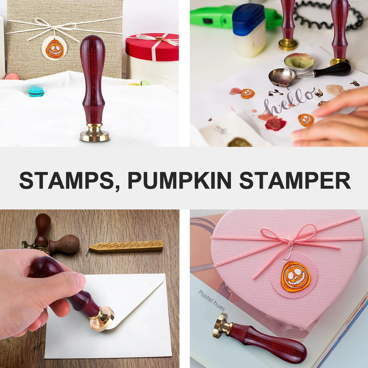 

Copper Sealing Stamp Wax Seal Stamp Halloween Supplies Envelope Stamper Pumpkin Wood Invitations Classic Retro Style Gift