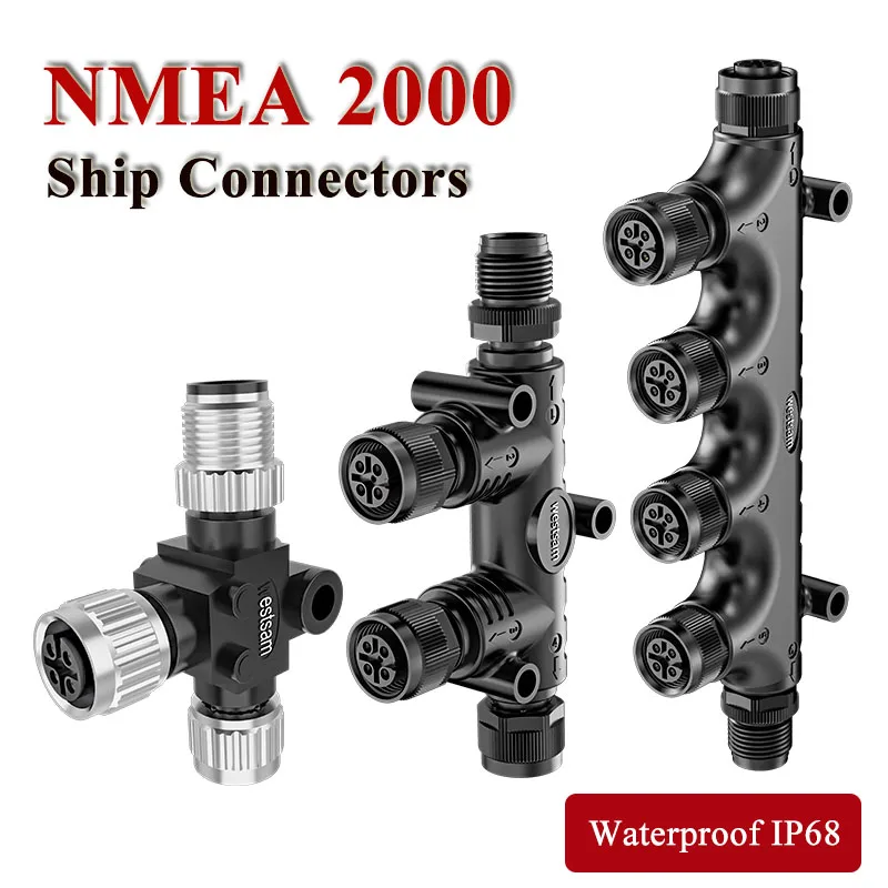 Outdoor NMEA 2000 5Pin Connector for Marine Yacht Use Waterproof IP68 3 Way T-type 3 4 5 6 7 8 Port Ships Connector 4A 250V Plug