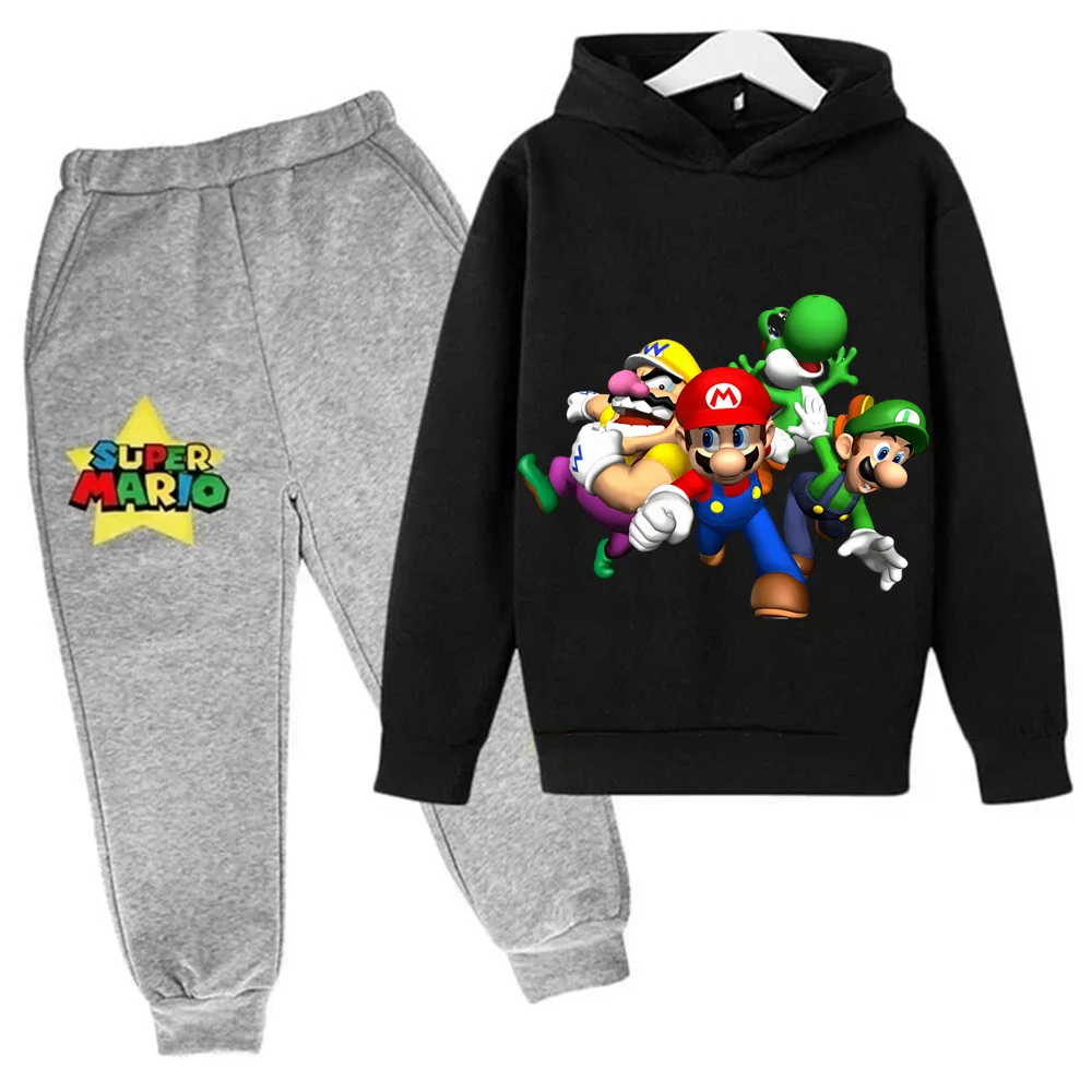 Felpa con cappuccio per bambini nuova Felpa con stampa grafica Super Mario 3-14 anni Felpe sportive comode per bambini + Pantaloni sportivi comodi e alla moda