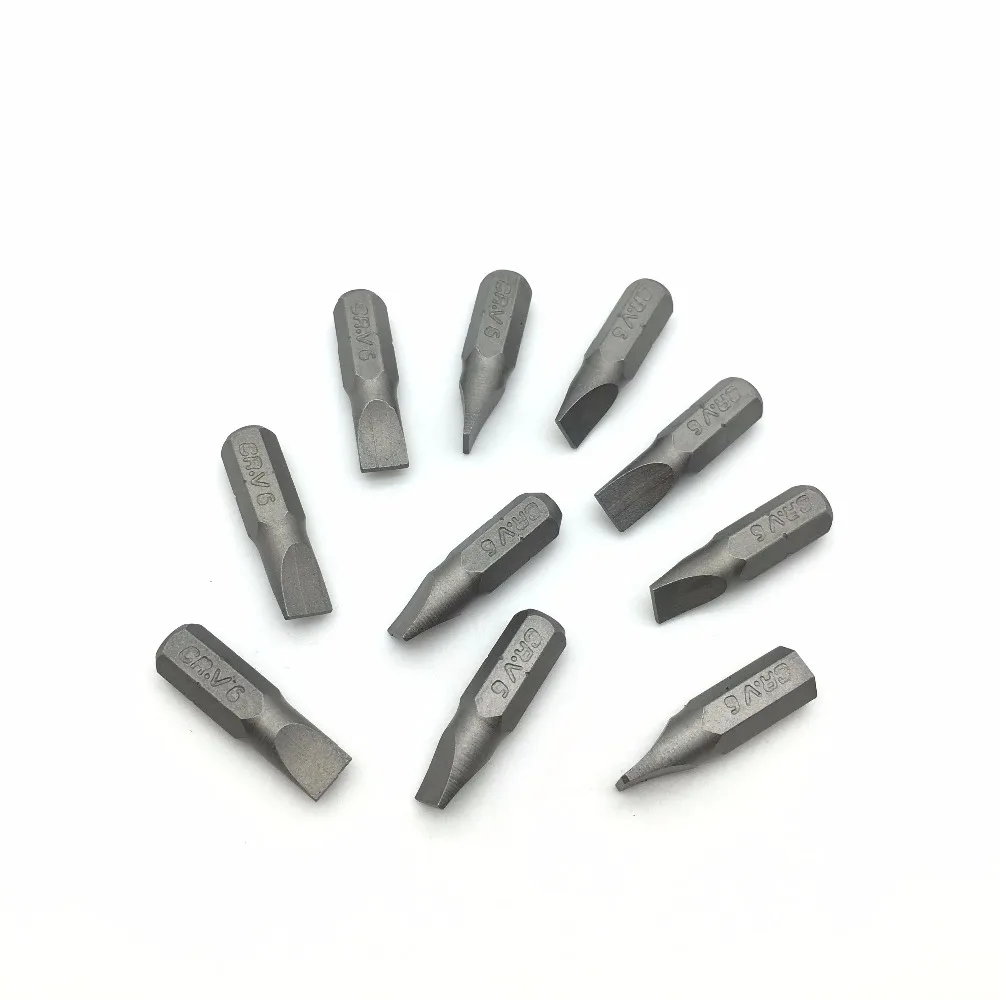 10pcs Slotted SL4 SL5 SL6 1/4 inch 6.35mm Hex Shank 25mm Long Screwdriver Bits Flat 4 5 6mm Chrome Vanadium Steel Bit Set