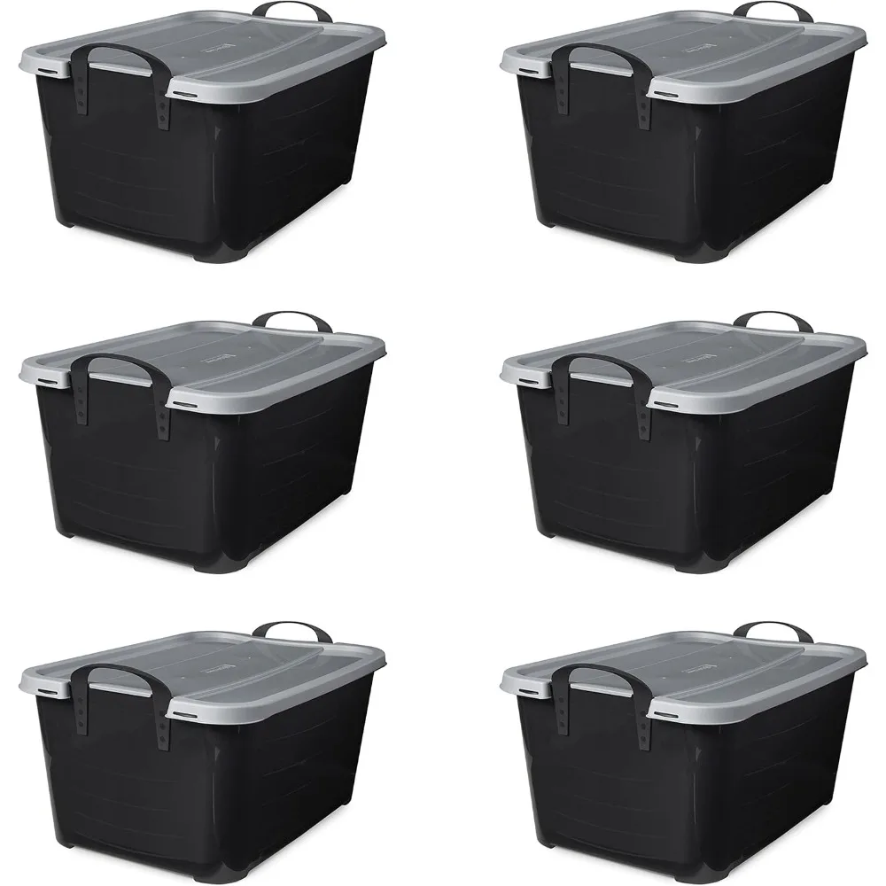 

6-Pack Stackable Plastic Storage Bins w/Handles & Snapping Lids, 55 Qt.