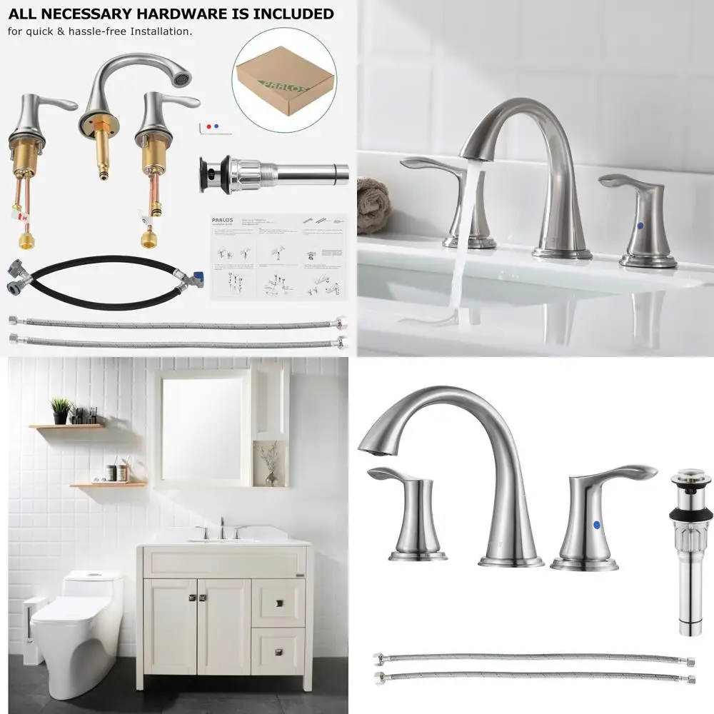 

Double Handle Bathroom Sink Faucet with Metal Drain and cUPC Supply Lines, Brushed Nickel Finish, Demeter Model 13647