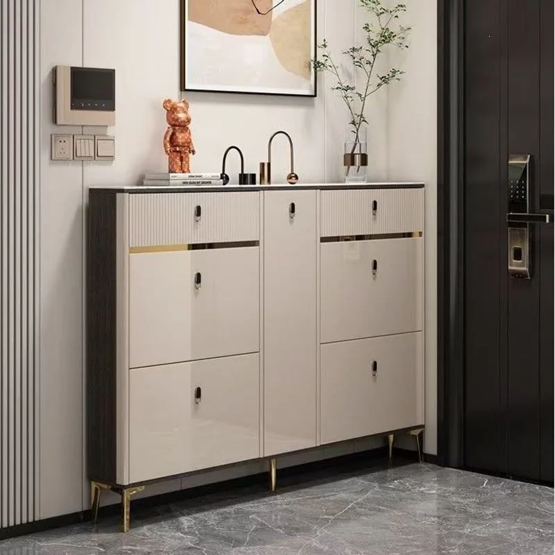Light luxury home solid wood ultra-thin tipping bucket shoe cabinet 17cm ultra-narrow home door simple modern